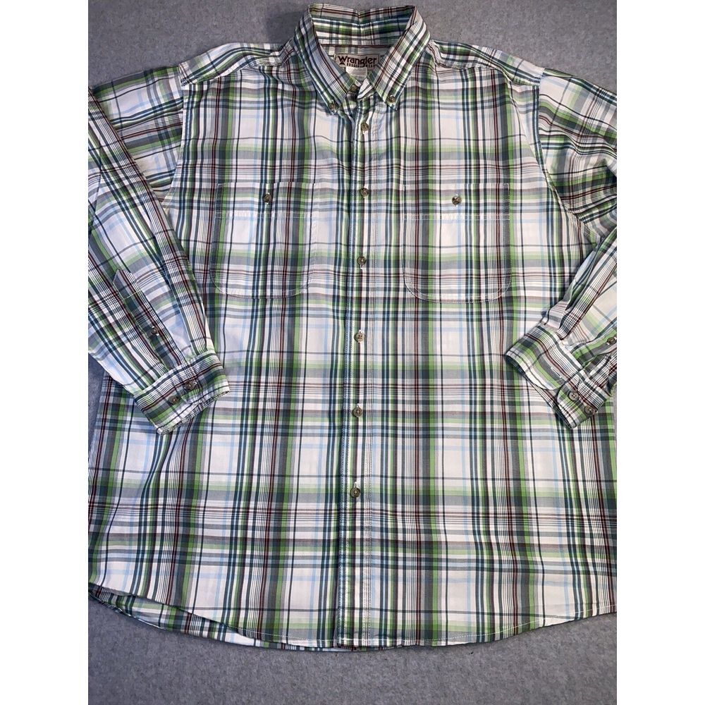 Vintage Wrangler Rugged Wear Button Up Shirt Men Size XL Multi Color Long Sleeve